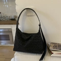 Black leopard print large hobo shoulder bag with adjustable strap and zipper closure - Black