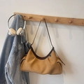 Borsa a spalla retrò in tela color cammello con finiture in pelle marrone e tasche - Cachi (Senza Ciondolo)