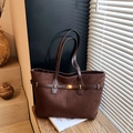 Deep brown oversized leopard pattern tote bag with matte finish and metal buckle detail - Brown