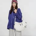 Borsa a tracolla in tela crema chic con tasche multiple per un look utility casual di tendenza - Bianco