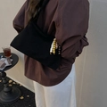 Minimalist black shoulder bag with colorful bohemian beads for women's autumn style - Black