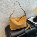 Retro mustard yellow suede tote bag for women with adjustable strap in a cozy interior - No Pendant / Brown