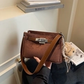 Retro dark brown suede small square bag with silver clasp and plush charm accessory - With Charm / Brown