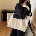 Minimalist cream white tote bag with black handles and HOCOBA logo for office work - Off White