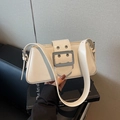 Creamy white baguette bag with wide shoulder strap and silver metal buckle detail - Off-white