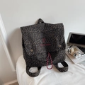 Vintage-Rucksack mit Leopardenmuster, roter Stickerei und praktischem Kordelzugverschluss - Kaffee Kleiner Leopardenmuster