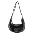 Schwarze Halbmond Hobo-Tasche mit Fransenquaste und verstellbarem Riemen aus weichem PU - Schwarz Groß