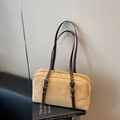 Borsa a tracolla retrò in camoscio senape con cinturini marroni e fibbie in metallo - Cachi