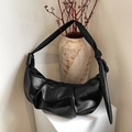 Minimalist black pleated shoulder bag with knotted strap and matte faux leather finish - Black without Pendant