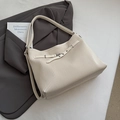 Retro cream-white pleated tote bag with decorative straps and large capacity - Off White