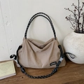 Minimalist khaki nylon tote bag with rope straps and spacious design for daily use - Khaki