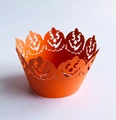 Vibrant orange Halloween pumpkin spider web laser cut paper cupcake wrappers decoration - Orange Red