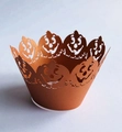 Halloween laser-cut cupcake liners featuring pumpkin smiling face designs in brown cardstock - Antique Bronze