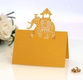 Golden laser cut elephant place card for wedding table decor and luxury seating arrangements - Gold