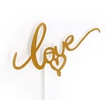 Detailansicht goldener Love-Kuchenstecker mit Glitzer und Herz für romantische Deko - Herz Liebe Gold (Einsatz-6)