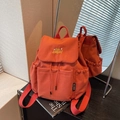 Mochila minimalista de lona naranja con bordado amarillo para viajes y estudios - Naranja