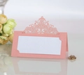 Pink laser cut crown lace place card with white insert for elegant wedding table setting - Pink