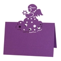 Élégant marque-place de mariage violet découpé au laser avec design d'ange et d'étoiles - Violet foncé