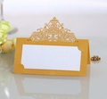 Golden laser-cut lace crown table seating card with white insert for weddings - Gold