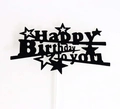 Sparkly black glitter Happy Birthday to you cake topper with decorative stars - Black Glitter Happy Birthday to You Stars (CK-9)