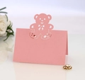 Carte de table rose découpée au laser avec motif ours pour décoration de mariage - Rose