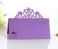 Purple laser cut lace crown wedding place card with a pearlescent finish and floral detail - Dark Purple