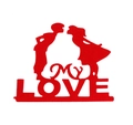 Red laser-cut Happy Birthday cake topper featuring a romantic couple and Love design - Red Hollow Couple My Love Style (CK-10)