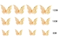 Detailed size guide for 3D hollow butterfly wall stickers in 12cm, 10cm, and 8cm sizes - 12 Sheets / Reflective Rose Gold