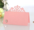 Pink laser-cut lace crown table seating card with silver floral pattern for weddings - Pink