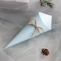 Detail of light blue kraft paper wedding cone with brown twine bow for petal confetti - 14.5cm / Light Blue With Rope