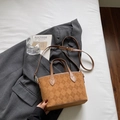 Brown suede crossbody bucket bag with rhombic pattern and adjustable shoulder strap - Yellowish Brown Without Pendant