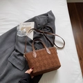 Deep brown suede tote bag with vintage embossed patterns and adjustable shoulder strap - Brown No Pendant