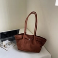 Braune Wildleder-Einkaufstasche mit silberner Schnalle in minimalistischem Büro-Stil - Braun Ohne Anhänger