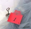 Laser-cut red heart table number card with numeral one for wedding table decoration - Pearlescent Red