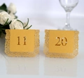 Detailed laser-cut gold table numbers 11 and 20 with elegant rose vine lace patterns - Numbers 11-20 / Gold