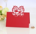 Elegant red laser-cut place cards with love birds and floral design for wedding table - Pearlescent Red