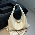 Chic cream white large capacity hobo bag in soft pebbled leather with top handle - White