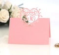 Segnaposto rosa tagliato al laser con motivi a cuore e uccelli per decorazioni nuziali - Rosa