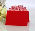 Elegant red laser-cut hollow rose wedding place cards for table seating arrangement - Pearlescent Red