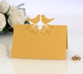 Marque-place de mariage découpé au laser avec oiseaux en or perlé et décor élégant - Doré