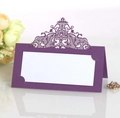 Elegante segnaposto viola per matrimonio tagliato al laser con inserto bianco e fiori - Viola scuro