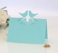 Elegant laser-cut light blue bird place cards for wedding table seating and decor - Tiffany Blue