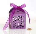 Elegant purple hollow butterfly laser cut gift box with ribbon for wedding candy favor - Dark Purple