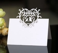 Segnaposto bianco tagliato al laser con cuore e uccelli per decorazione tavola nuziale - Bianco