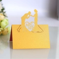 Glitter gold laser-cut Mr & Mrs wedding place card with elegant couple silhouette - Gold