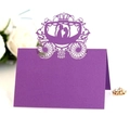 Purple laser cut wedding table card with elegant pumpkin carriage and couple silhouette - Dark Purple