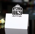 Laser cut bird cage place card in white paper for elegant wedding table settings - White