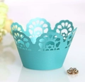 Laser-cut light blue pearl paper cupcake wrappers for elegant party baking decorations - Teal Blue
