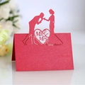 Sparkling red laser-cut Mr & Mrs wedding place card featuring a romantic silhouette - Pearlescent Red