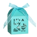 Blue laser cut baby shower candy box with It's A boy text and stroller pattern - Turquoise Blue